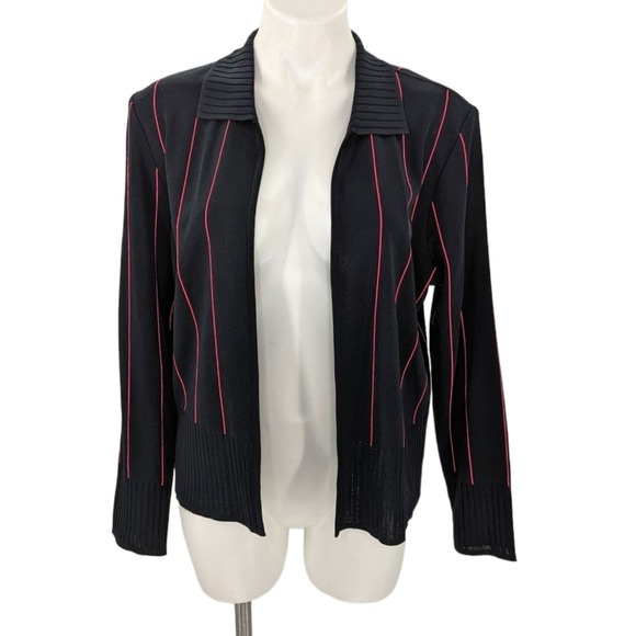 Ming Wang black pink pinstripe open front cardigan sweater medium long stripe - Picture 1 of 4